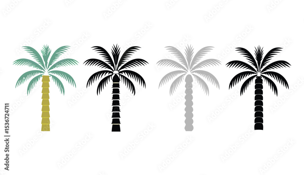 Obraz premium Colorful Palm Tree Vector Silhouette Set for Tropical Landscape and Creative Design Projects