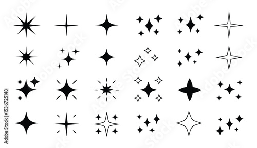 Elegant Black Star Vector Silhouette Icon Collection for Artistic Designs, Decorative Patterns, and Stylish Graphics