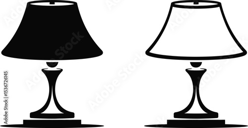 Two table lamps one filled and one outlined in black and white vector format