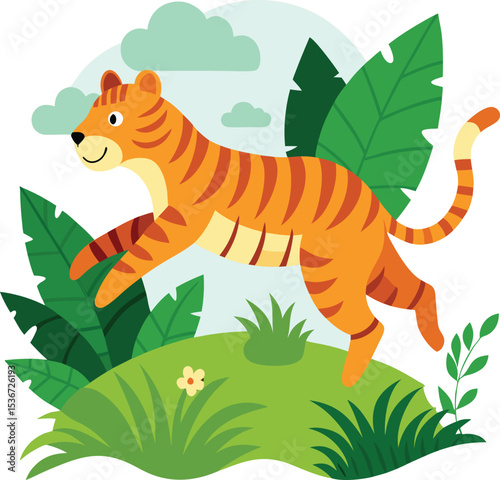 Silhouette of Playful Tiger Vector Illustration
