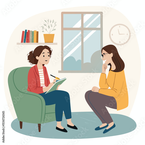 flat illustration of female psychologist talking