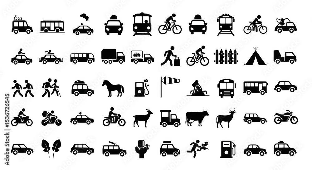 Fototapeta premium Shimmering icons depicting urban transport recreation