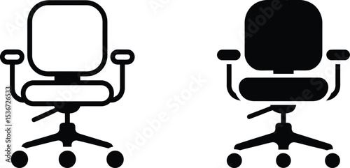 Office Chair Icon Set in Black and White Color Variations Isolated