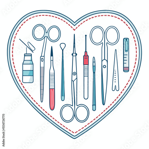 flat vector of heart surgery tools clean design