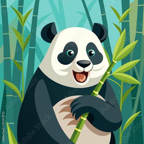 Giant panda chewing bamboo in natural habitat