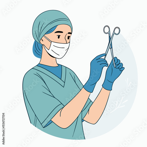 female surgeon holding surgical scissors