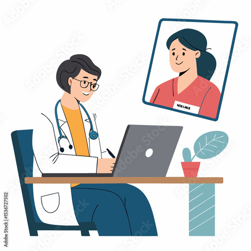 doctor giving online consultation via laptop