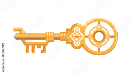 Golden key with intricate design representing mystery and security in a digital style