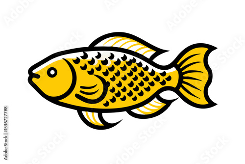 Bright yellow fish illustration swimming in a vibrant sea, showcasing its unique scales and lively character