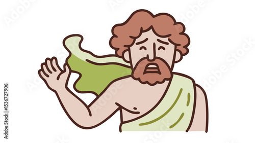 Ancient philosopher gestures dramatically in a stylized illustration representing wisdom and emotion
