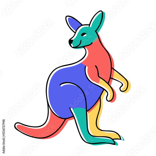 Colorful abstract kangaroo illustration showcasing playful design and vibrant hues in a modern style