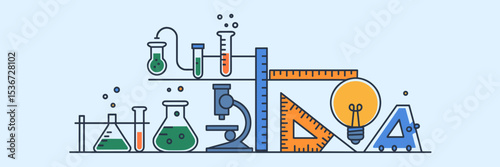 Vector icon set of science tools and math equipment – Suitable for academic infographics, school posters, or education apps
