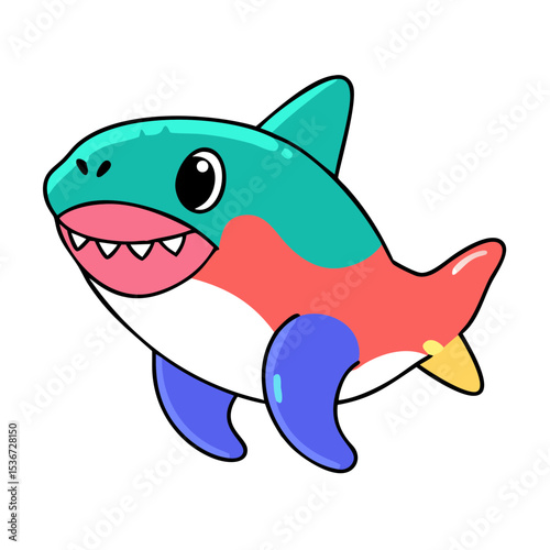Colorful cartoon shark character swimming joyfully in a vibrant underwater world filled with fun and imagination