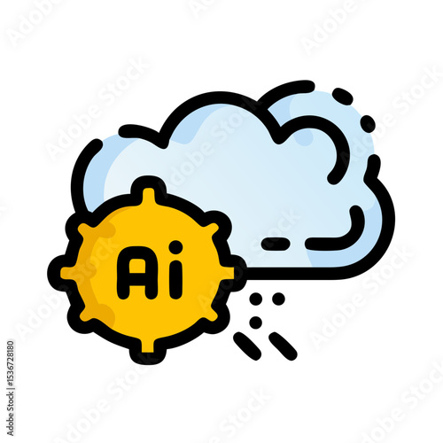 Cloudy weather with sun icon and artificial intelligence symbol representing innovation in technology