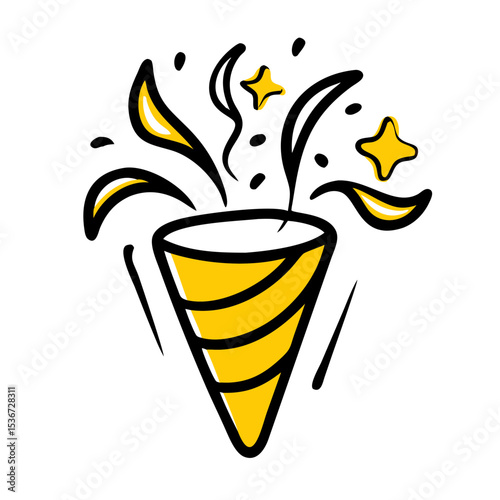 Colorful party horn with stars and confetti celebrating a joyful occasion in a festive atmosphere during a daytime event