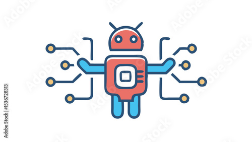 Colorful robot character with circuit connections in a futuristic design
