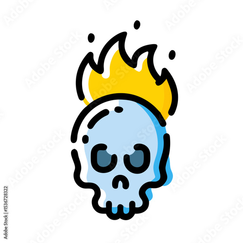 Skull on fire with bright flames representing danger and intensity in a graphic style