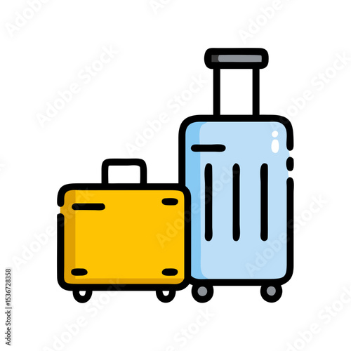 Suitcases in bright colors ready for travel on a journey to an exciting destination