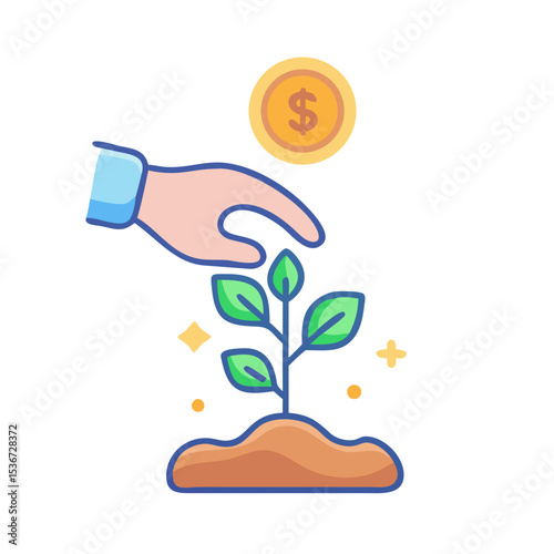 Growing investment in a new plant during springtime to symbolize financial growth and nurturing ideas