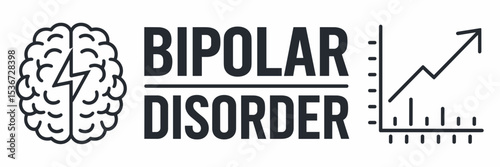 Bipolar disorder icon sheet with brain lightning bolt and mood swing graph – Great for mental health education, bipolar disorder awareness, or psychological research.