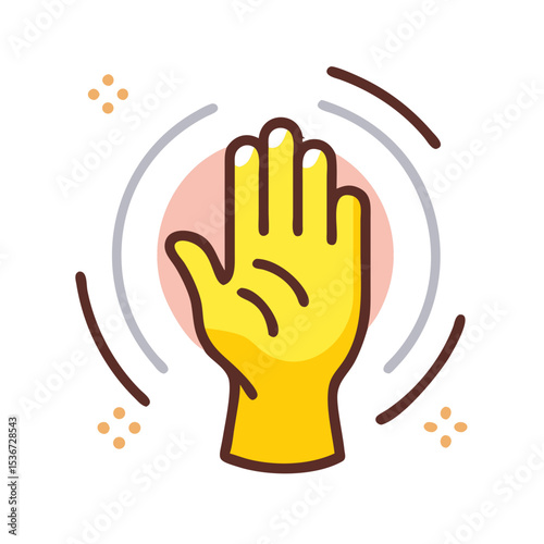 Hand gesture indicating stop signal in a playful design with vibrant colors and smooth lines