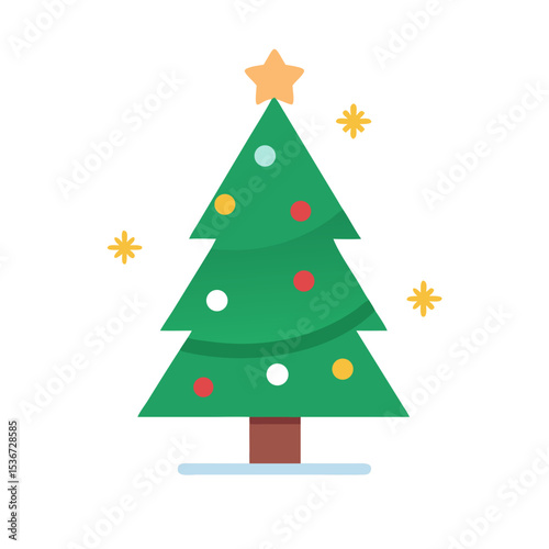 Christmas tree decorated with colorful ornaments and a star on top, symbolizing holiday cheer and celebration
