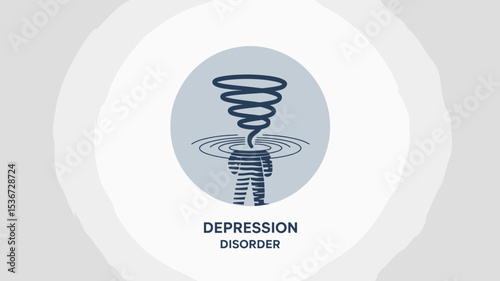 Depression disorder icon with dark blue spiral and shrinking abstract figure – Suitable for emotional isolation, mental health awareness, or psychological distress themes.