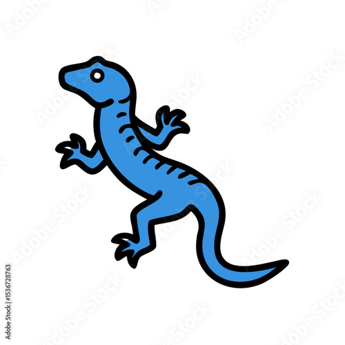 Colorful blue lizard illustrated in a playful style with distinct outlines