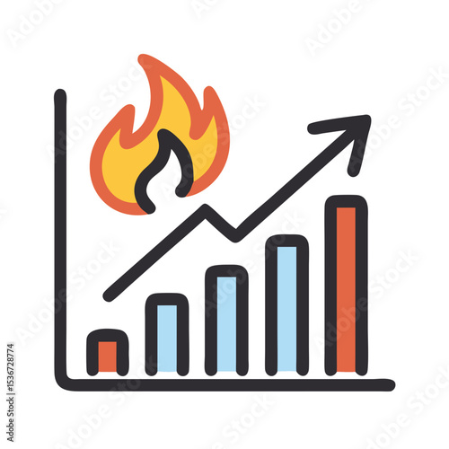 Growing market trends with increasing demand represented by rising graph and flames