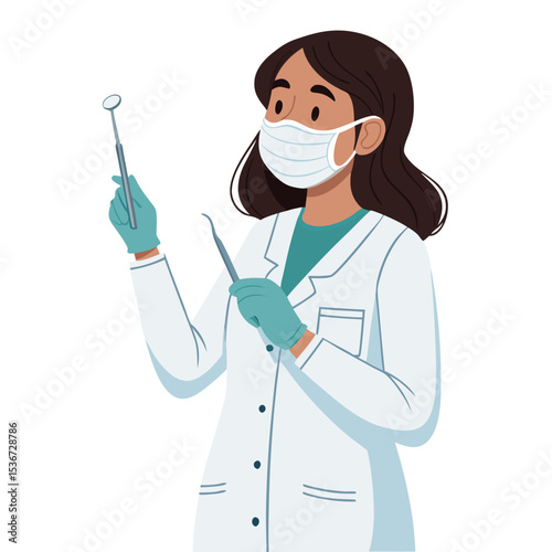 female dentist doctor holding tools