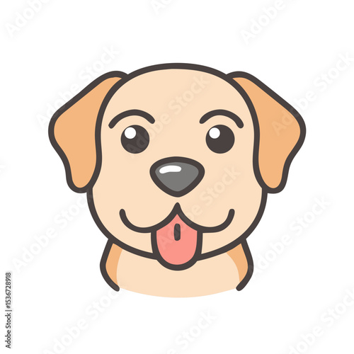 Cheerful cartoon dog head with big eyes and a playful expression shown against a white background
