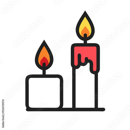 Colorful candles with flames illuminating a festive atmosphere during a cozy evening gathering