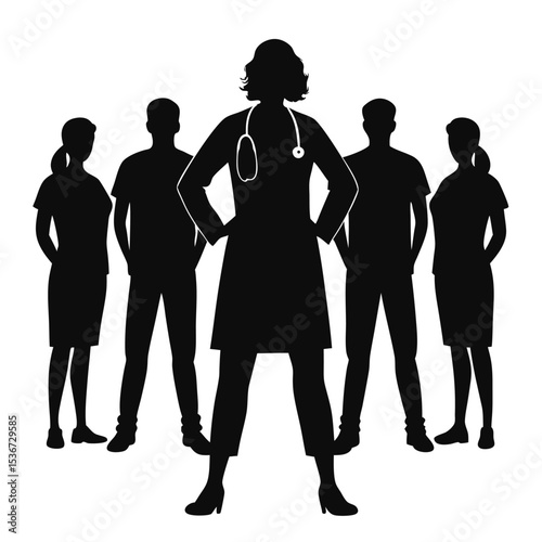 silhouette of female doctor team standing