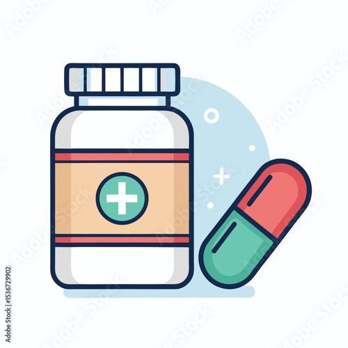 flat vector of capsule and medicine bottle icon