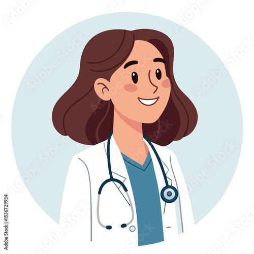 flat vector of female doctor with stethoscope smiling
