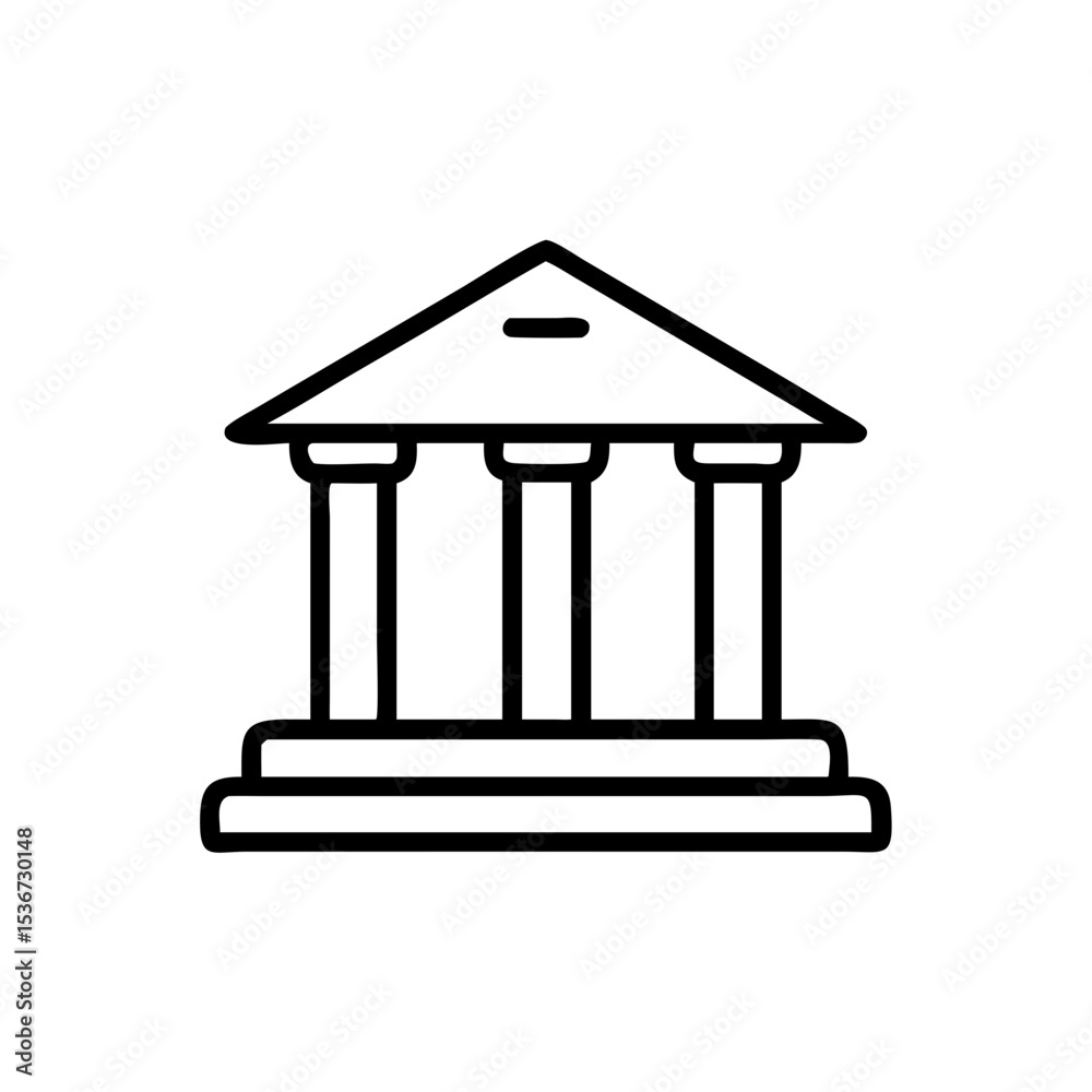 Iconic architectural structure showcasing classical pillars and a triangular roof against a simple background Iconic architectural structure showcasing classical pillars and a triangular roof against a simple background