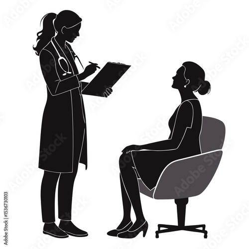 female doctor consulting patient silhouette