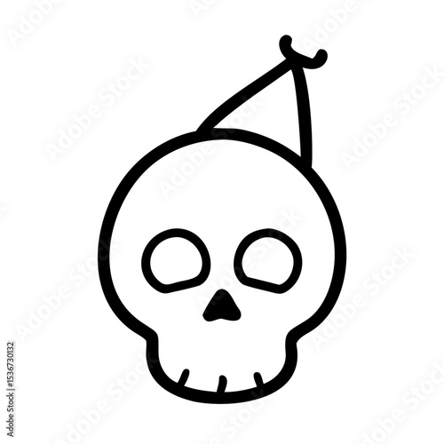 Skull wearing a party hat in a minimalist design suitable for Halloween celebrations