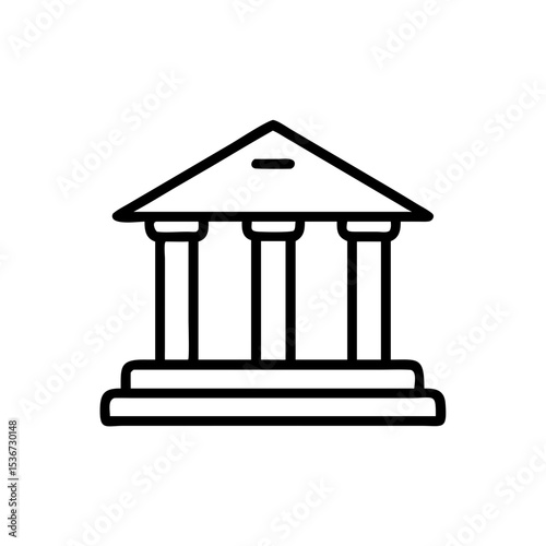 Iconic architectural structure showcasing classical pillars and a triangular roof against a simple background