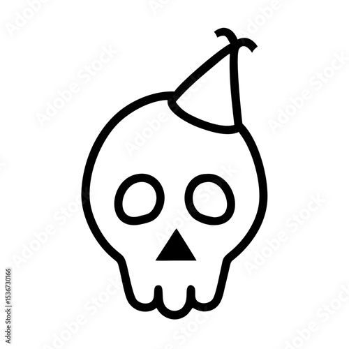 Skull wearing a party hat celebrating a festive occasion in a minimalistic design