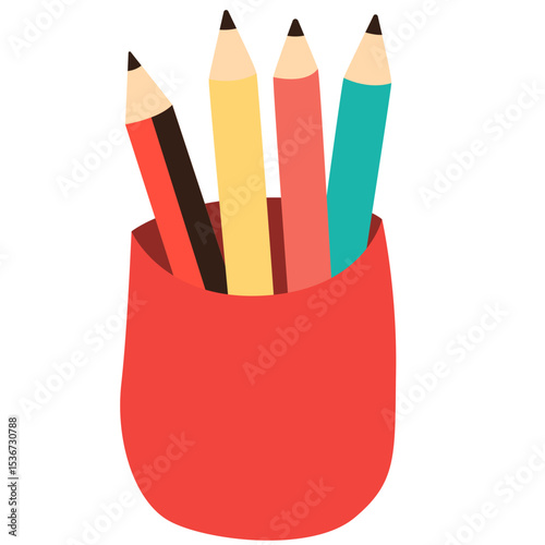 Glass container with colorful pencils for creative writing and sketching, perfect for artistic inspiration.

