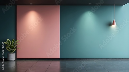 Modern Minimalist Interior Design Pink Teal Walls Empty Room