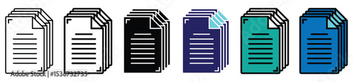 Stacked Document Icon Set – Duplicate Files and Digital Paper Symbol in Flat and Modern Styles