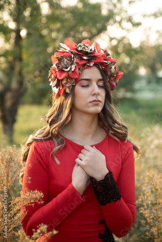 Brunette young woman with flower headdress