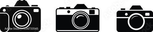 Three Camera Icons in Black and White Representing Photography and Memories