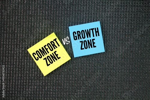 Colored paper with the words comfort zone vs growth zone. The growth zone is an area of ​​personal and professional development that lies beyond the comfort zone