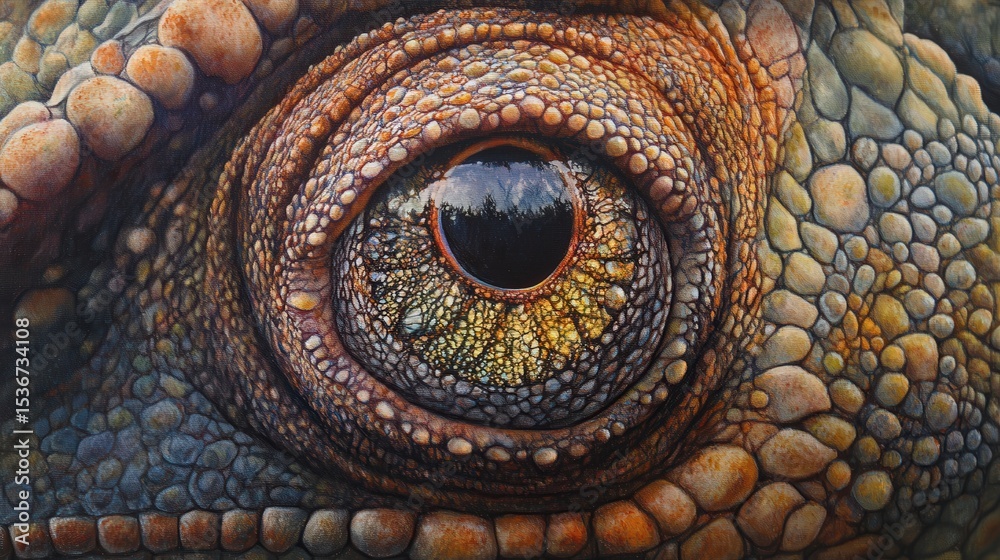 Fototapeta premium Detailed close up of a reptile eye in intricate detail