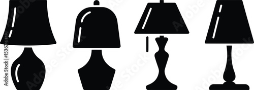Set of Four Table Lamps in Black Silhouette on White Background