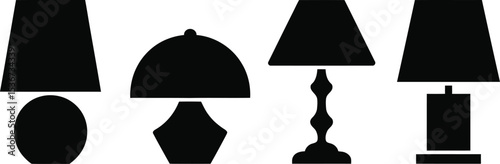 Four Different Table Lamp Silhouettes in Black and White Vector Illustration