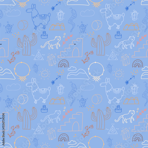 Doodle seamless pattern with alpaca 